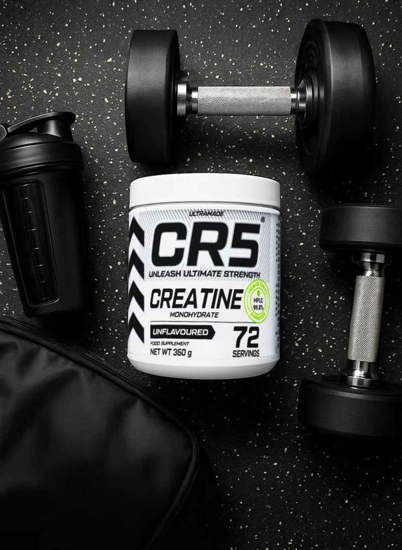 CR5 Creatine Monohydrate Unflavoured 360g 72 Servings Premium HPLC 99.8% Pure Micronized Creatine Powder - Image 2