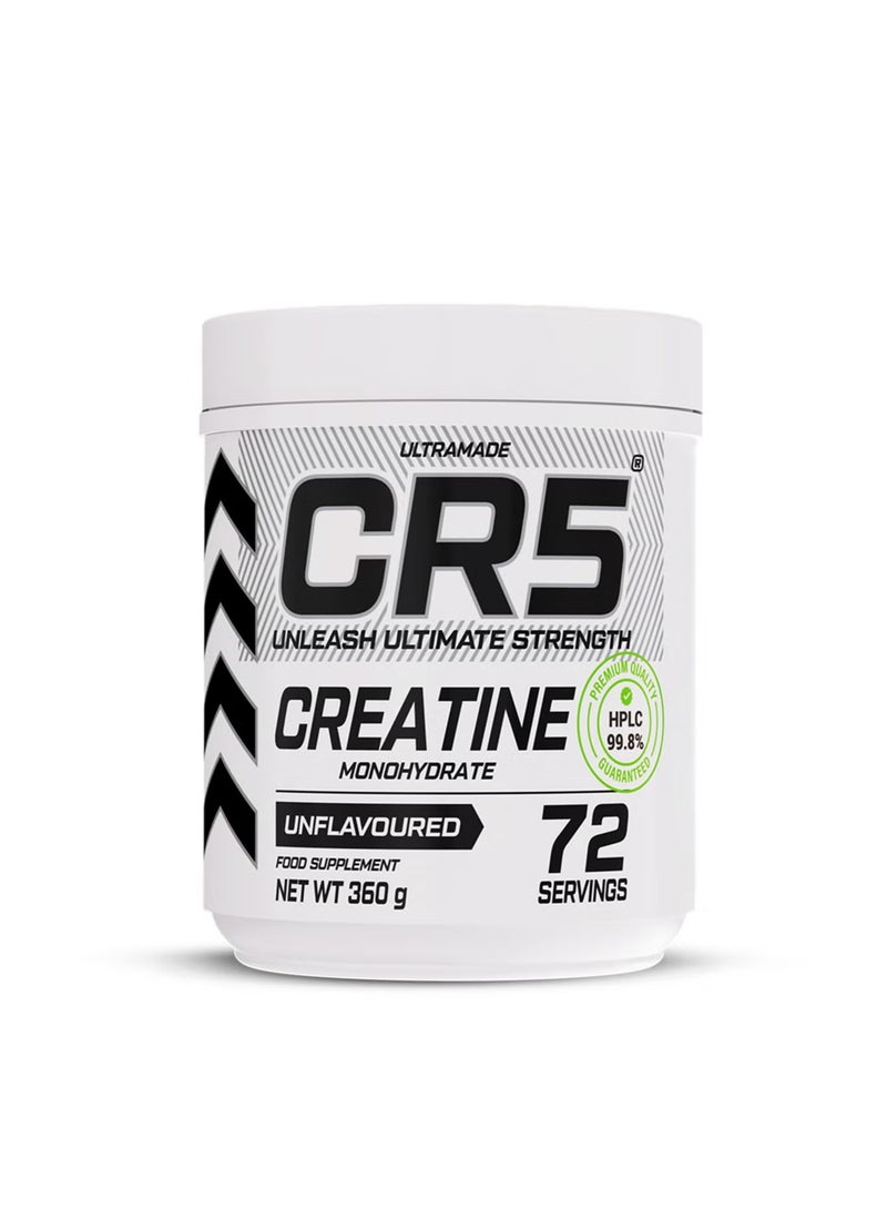 CR5 Creatine Monohydrate Unflavoured 360g 72 Servings Premium HPLC 99.8% Pure Micronized Creatine Powder - Image 1