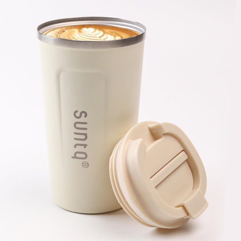 SUNTQ Reusable Coffee Cups Travel  Coffee Travel Mug with Leakproof Lid  Thermal Mug Insulated Cup  Stainless Steel Coffee Travel Cup  for Hot and Cold Drinks 18oz510mlIvory