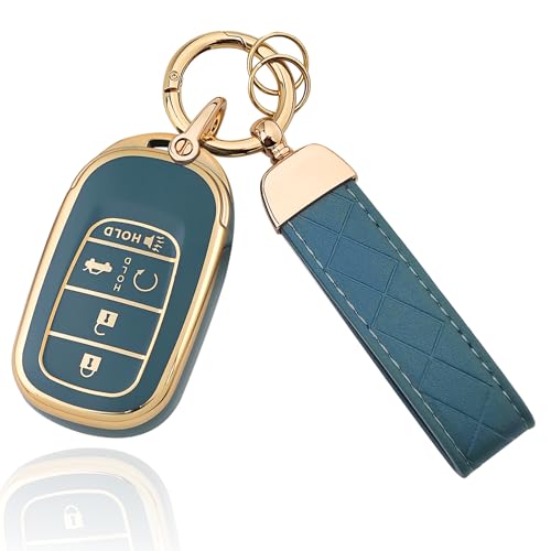 Aoocar TPU Key Fob Cover with Leather Keychain Compatible with Honda Accord Civic HRV CRV Pilot Sport SI EX EXL Touring 2022 2023 2024 2025 2026 45 Button Blue - Image 1