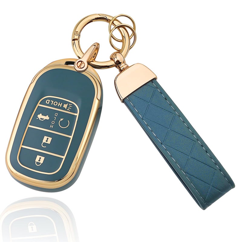 Aoocar TPU Key Fob Cover with Leather Keychain Compatible with Honda Accord Civic HRV CRV Pilot Sport SI EX EXL Touring 2022 2023 2024 2025 2026 45 Button Blue - Image 3