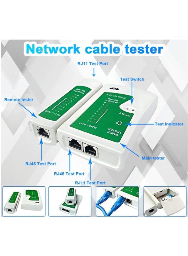 Reacon RJ11/RJ12/RJ45/CAT5/CAT6/Cat5e، أداة اختبار كابل الشبكة لصيانة الكمبيوتر الاحترافية، أداة إصلاح كابل محمولة، أداة ضغط الكابلات، مزيل العزل، حقيبة تعبئة 50 قطعة رأس كريستالي - Image 3