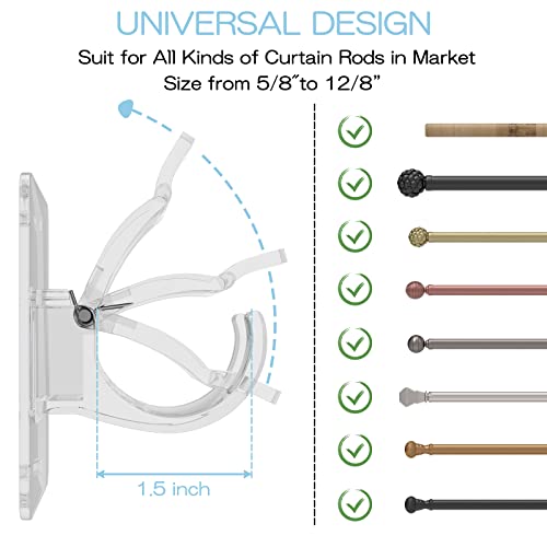CIEMGNZOC 4PCS No Drill Curtain Brackets, Self-Adhesive Rod Holders, Adjustable Hooks for Rods Under 1.57 Inch (Transparent) - Image 2