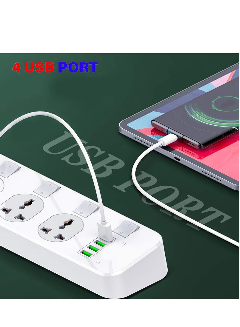 AL QADAH Heavy Duty Power Extension Cord 4 Outlets 3 USB Ports 1 USB-C 3M Cable Overload Protection Flame Retardant Smart Chip 150C Heat Resistant White 3000W  - Image 3