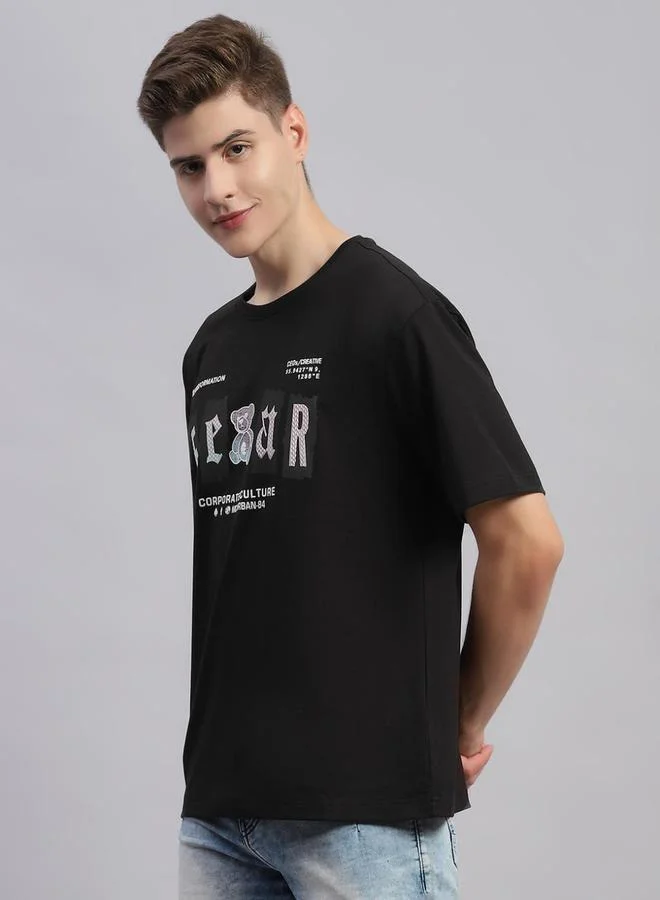 مونتي كارلو Men Printed Black Round Neck Half Sleeve Regular Fit T-Shirt by Styli