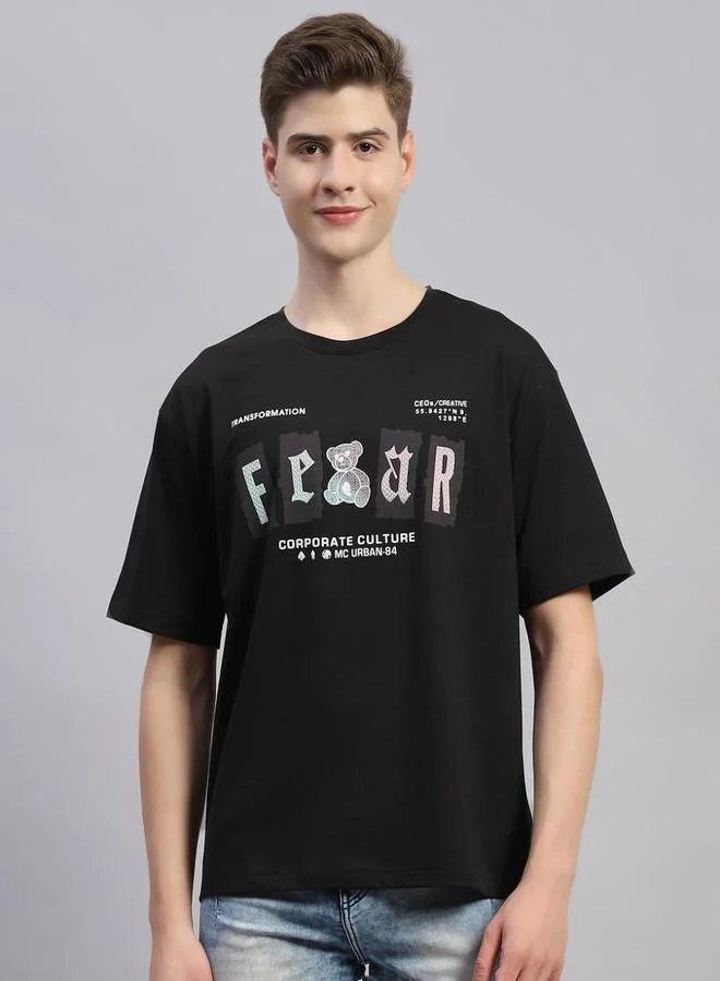 مونتي كارلو Men Printed Black Round Neck Half Sleeve Regular Fit T-Shirt by Styli