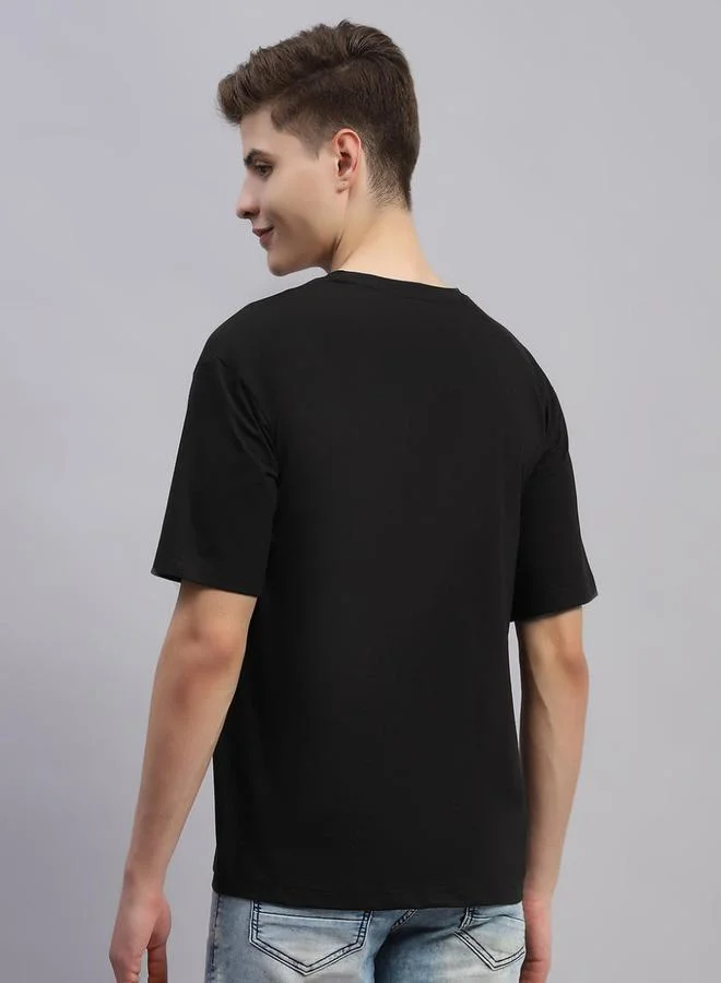 Monte Carlo Men Printed Black Round Neck Half Sleeve Regular Fit T-Shirt by Styli