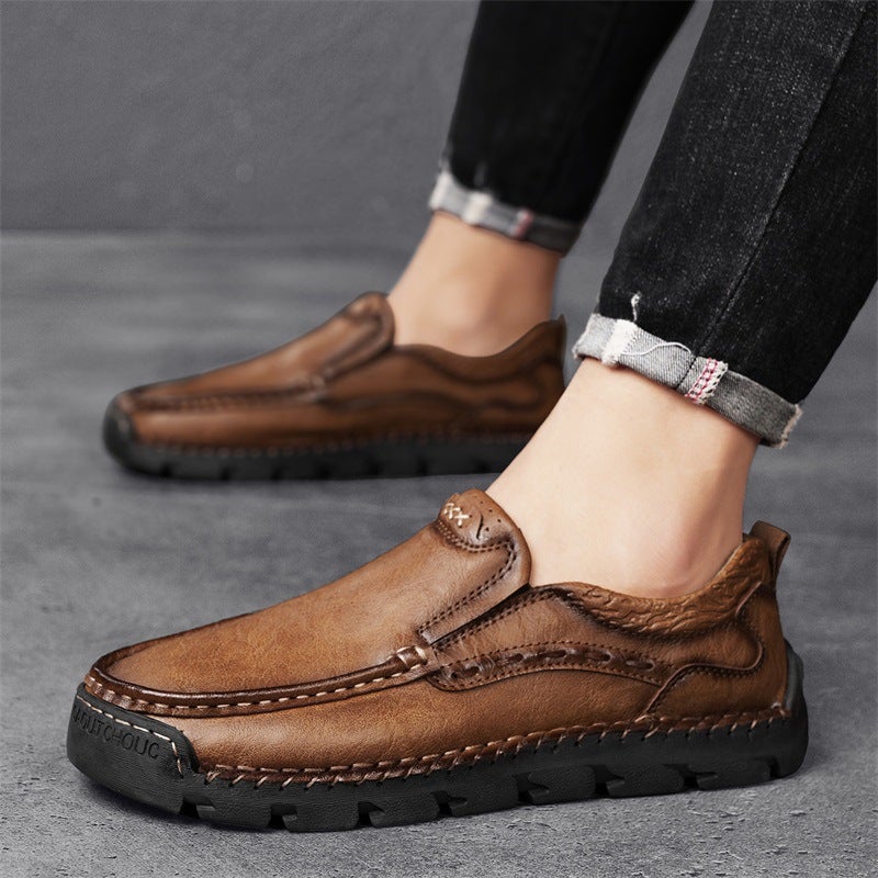 Men'S Shoes, Loafers, Casual Shoes, Outdoor Workwear Leather Shoes, Spring Low-Cut Slip-On Leather Shoes, Hand-Stitched Single Shoes - Image 5