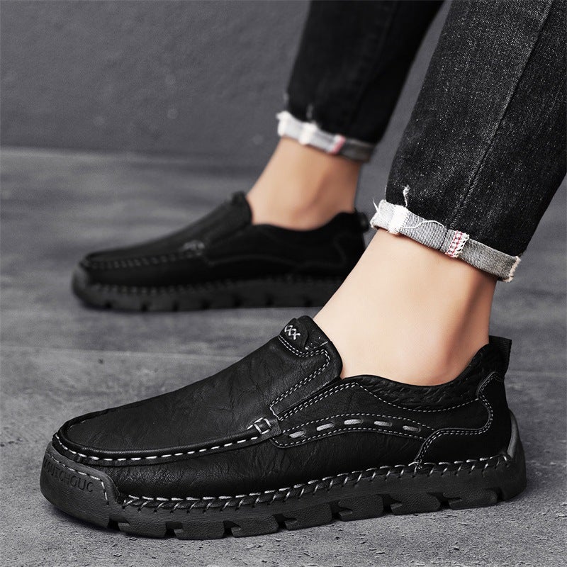 Men'S Shoes, Loafers, Casual Shoes, Outdoor Workwear Leather Shoes, Spring Low-Cut Slip-On Leather Shoes, Hand-Stitched Single Shoes - Image 4