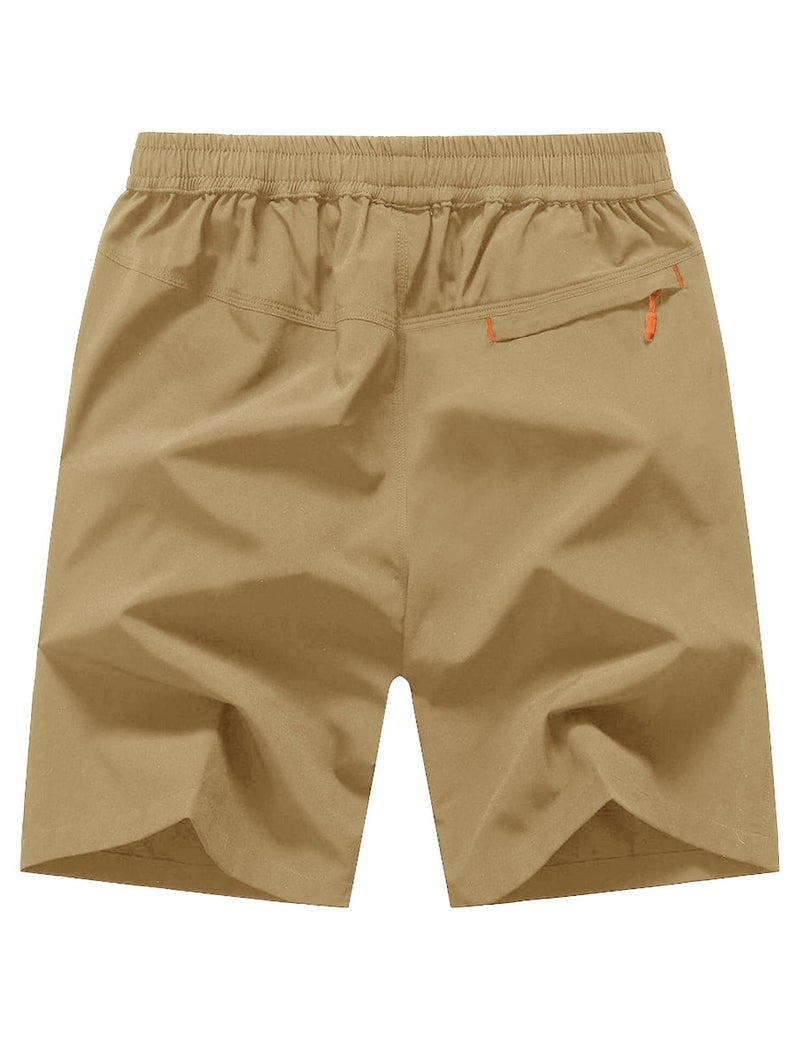 TBMPOY Men's 7" Hiking Running Shorts with Pockets Athletic Outdoor Sports Gym Workout Short Zipper Pockets Khaki S - Image 2