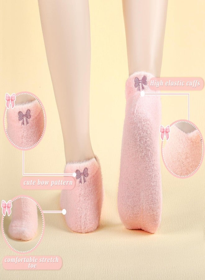 Skicuff جوارب Skicuff النسائية المزينة بفيونكة، 5 أزواج، جوارب ناعمة ومريحة للكاحل، هدية مثالية للنساء والفتيات في فصل الشتاء وعيد الحب (لون وردي) - Image 2