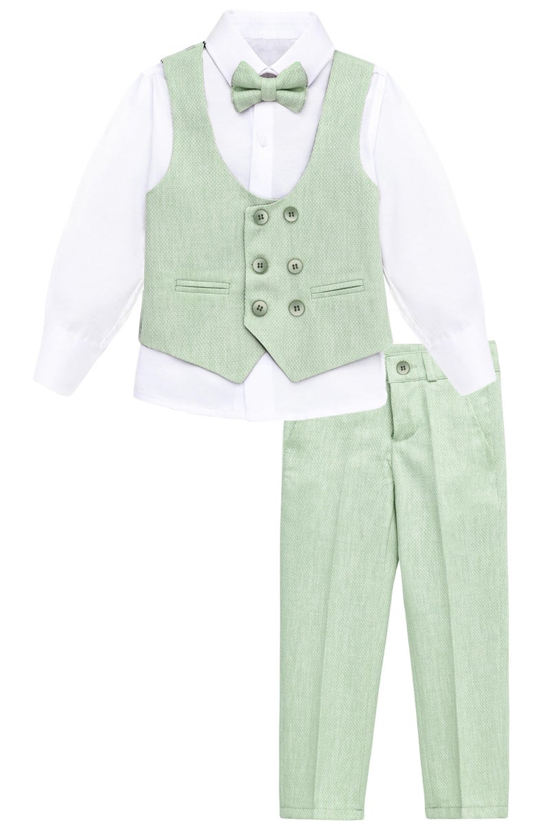 Lilax Boys’ Formal Suit Set, Boys Wedding Ring Bearer Outfit for Kids, Dresswear 4 Piece Suit Set (12 Months, Green) - Image 1