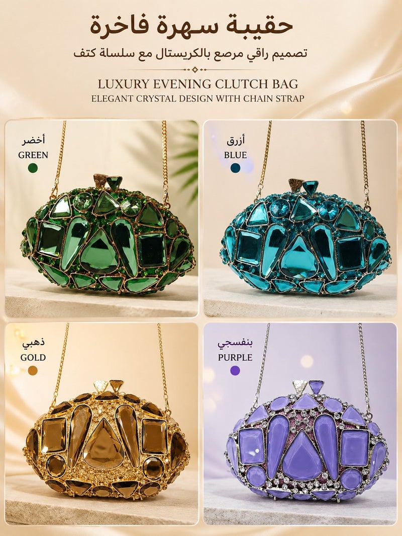 Women's Rhinestone Evening Clutch Bag with Chain Strap and Geometric Crystal Design for Parties, Weddings & Formal Events - Image 3
