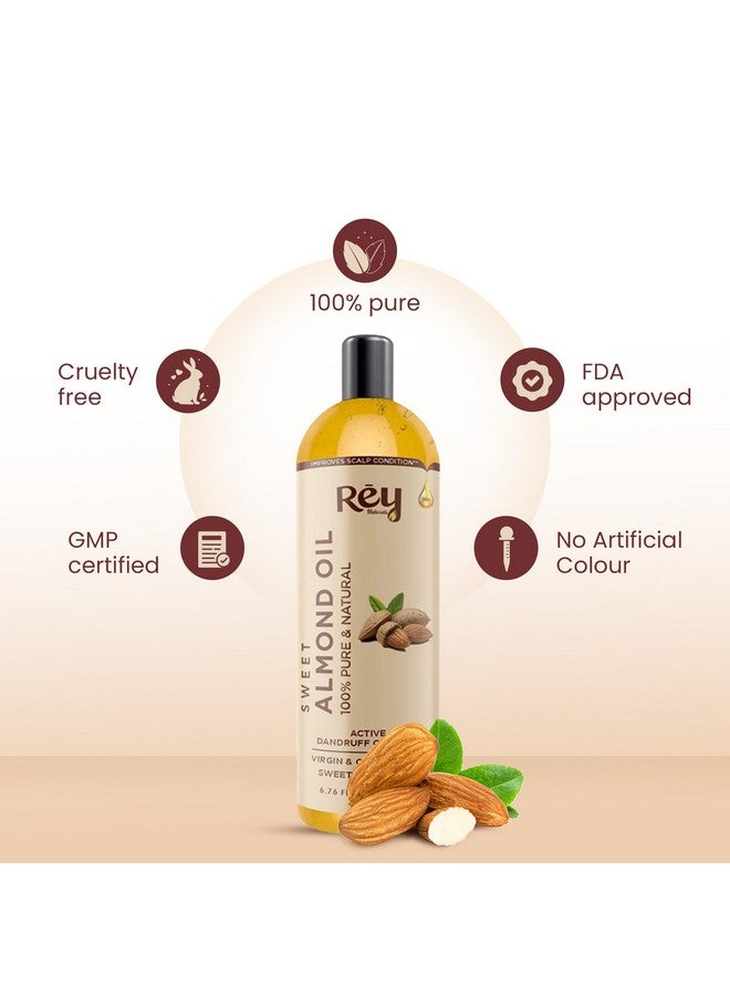 Rey Naturals Sweet Almond Oil For Hair Growth (Badam Oil) | Cold Pressed Almond Oil For Face, Skin & Massage | Odorless Vitamin-E Enriched Almond Hair Oil For Soft, Shiny & Dandruff Free Hair | 200Ml - Image 4