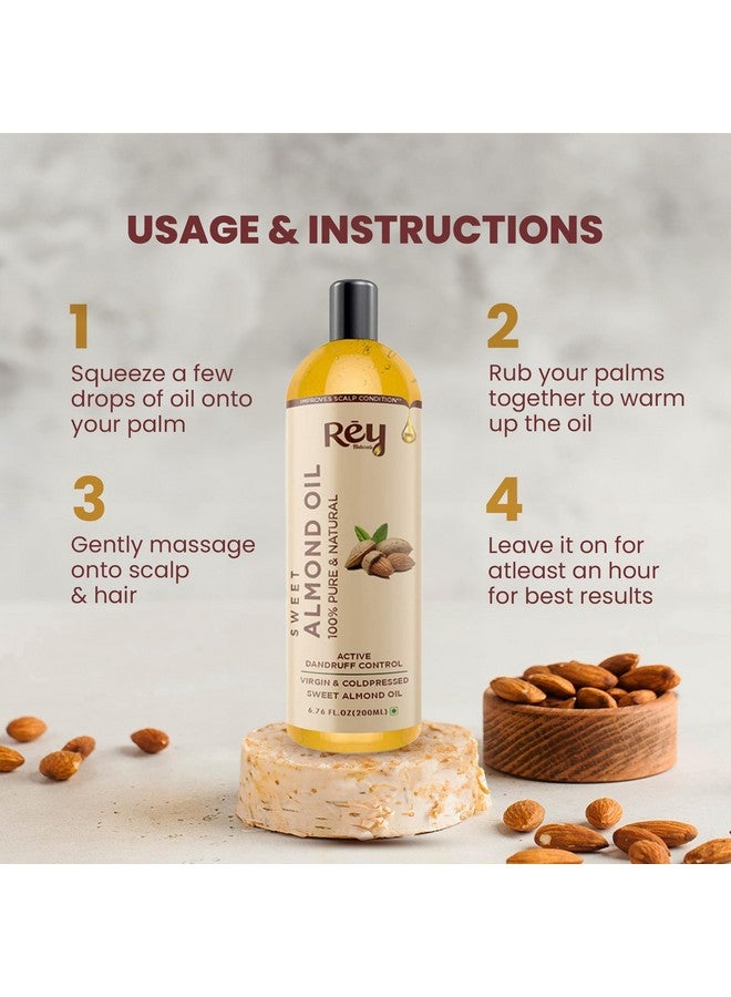 Rey Naturals Sweet Almond Oil For Hair Growth (Badam Oil) | Cold Pressed Almond Oil For Face, Skin & Massage | Odorless Vitamin-E Enriched Almond Hair Oil For Soft, Shiny & Dandruff Free Hair | 200Ml - Image 5