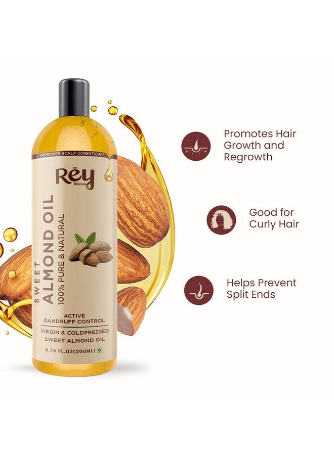 Rey Naturals Sweet Almond Oil For Hair Growth (Badam Oil) | Cold Pressed Almond Oil For Face, Skin & Massage | Odorless Vitamin-E Enriched Almond Hair Oil For Soft, Shiny & Dandruff Free Hair | 200Ml - Image 2