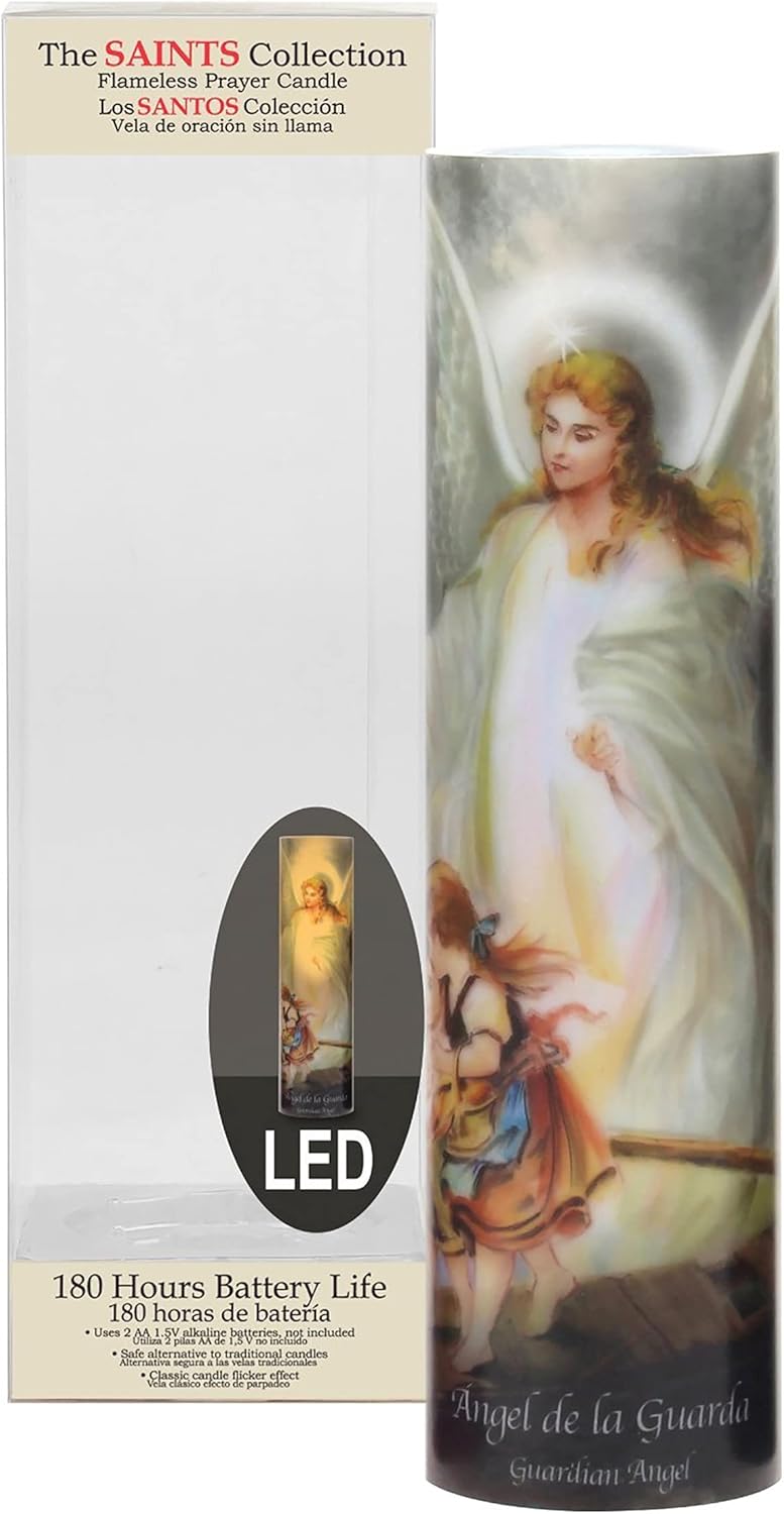 Stonebriar The Saints Collection Guardian Angel Flickering LED Prayer Candle with Automatic Timer, Religious Gift Ideas for Mom, Dad, Sister, Brother, and Friends 8 Inches, 1 Count (Pack of 1) - Image 1
