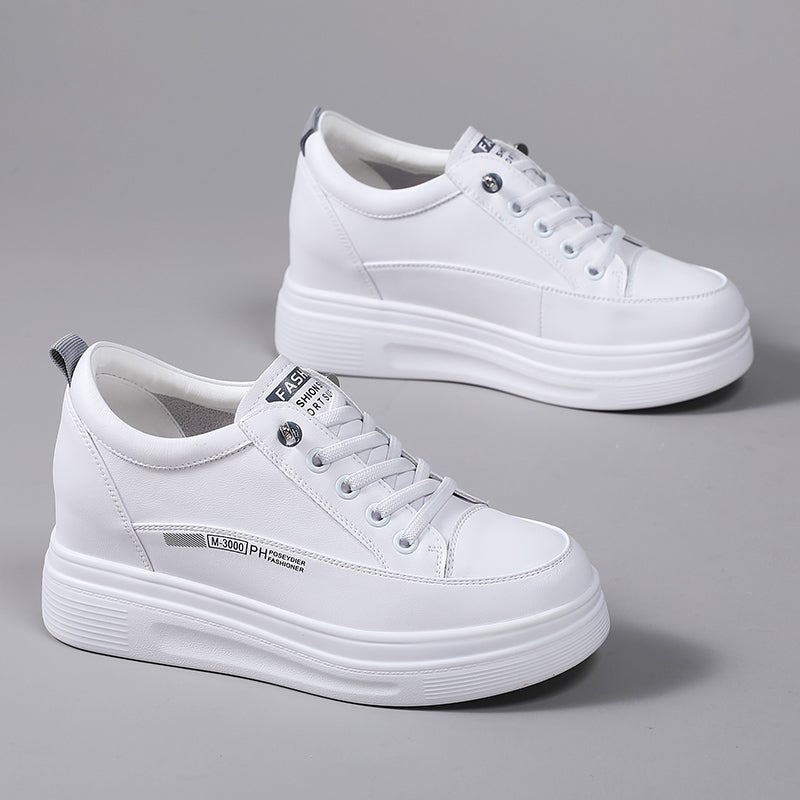 Inner Height White Shoes Women'S Autumn Lightweight Foot Show Small Platform Shoes 7Cm Small Thick-Soled Women'S Shoes - Image 2