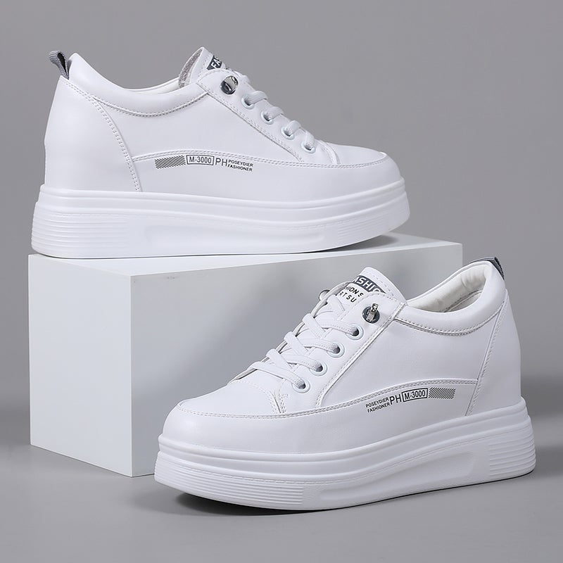 Inner Height White Shoes Women'S Autumn Lightweight Foot Show Small Platform Shoes 7Cm Small Thick-Soled Women'S Shoes - Image 5