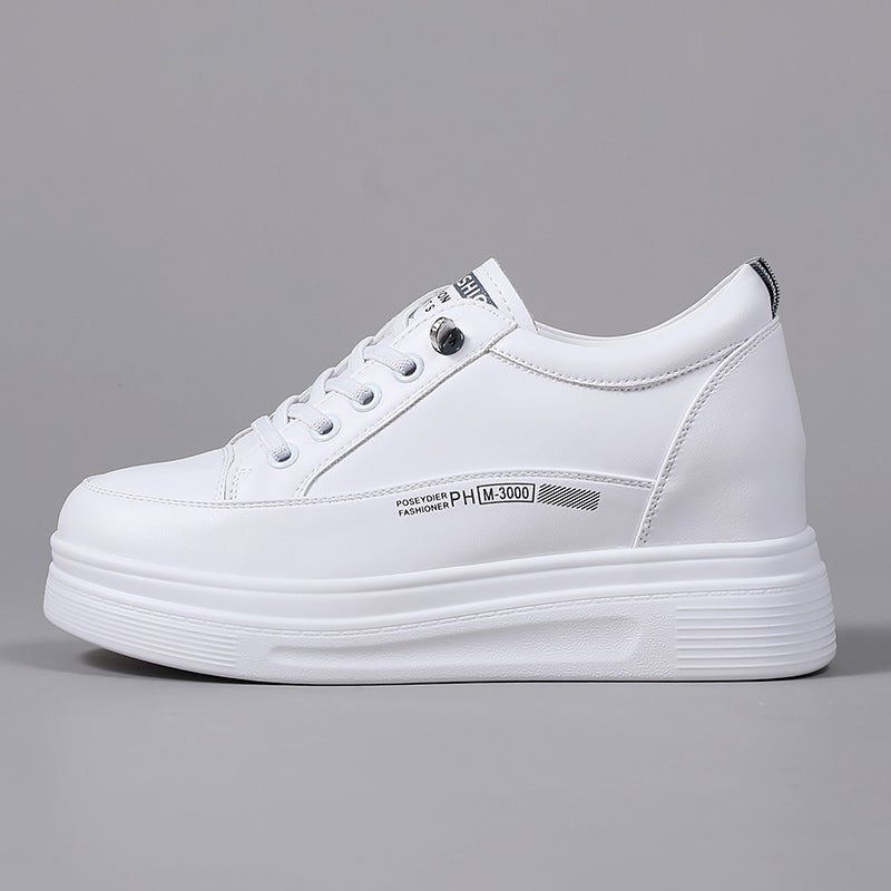Inner Height White Shoes Women'S Autumn Lightweight Foot Show Small Platform Shoes 7Cm Small Thick-Soled Women'S Shoes - Image 3