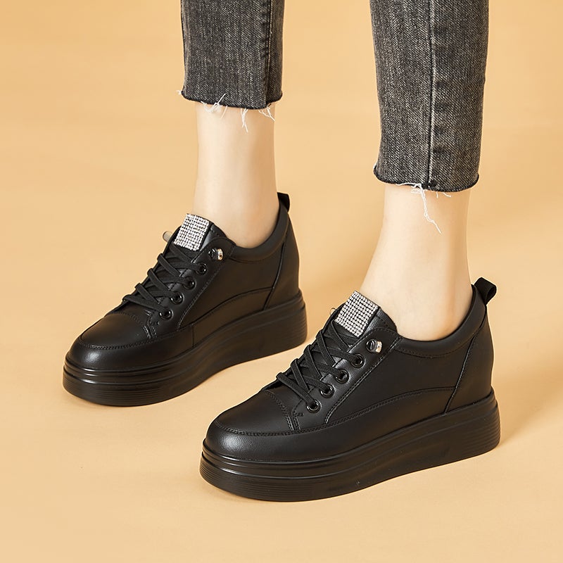 Inner Height White Shoes Women'S Autumn Lightweight Foot Show Small Platform Shoes 7Cm Small Thick-Soled Women'S Shoes - Image 1