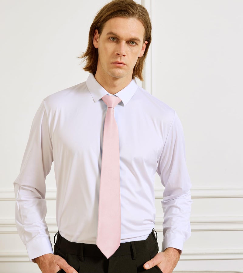 KOOELLE Light Pink Tie Solid Pure Color Plain Mens Neckties Formal Blush Ties For Men - Image 2
