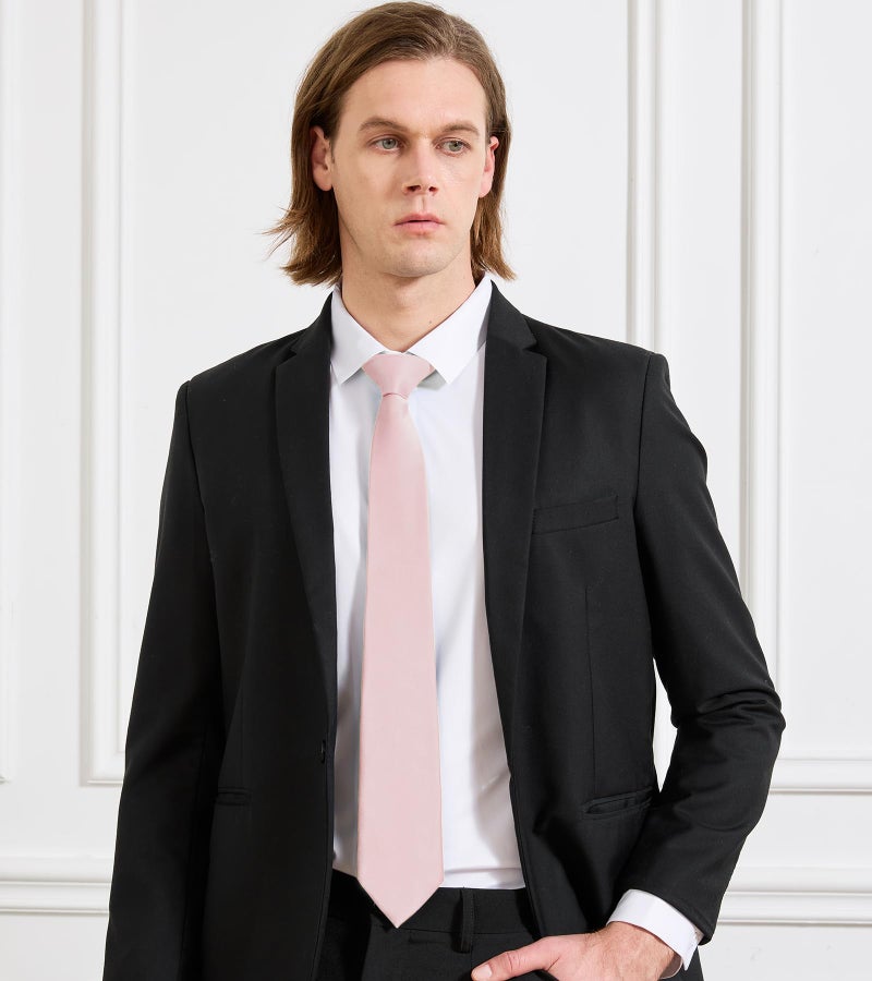 KOOELLE Light Pink Tie Solid Pure Color Plain Mens Neckties Formal Blush Ties For Men - Image 3