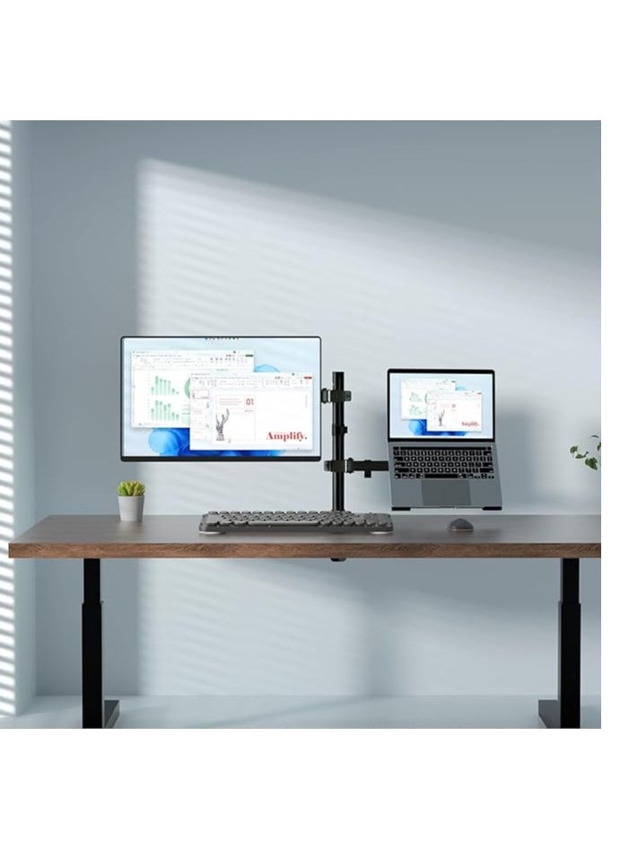 Generic - Laptop Monitor Mount Stand- Height Adjustable Desk Mount with Clamp and Grommet Mounting Base for 1 monitor 15 -33” and 1 laptop 13 -17”, VESA 75/100 Max Load 9KG - Image 1