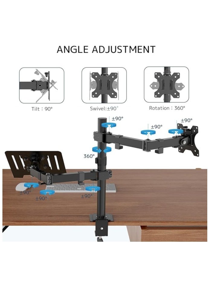 Generic - Laptop Monitor Mount Stand- Height Adjustable Desk Mount with Clamp and Grommet Mounting Base for 1 monitor 15 -33” and 1 laptop 13 -17”, VESA 75/100 Max Load 9KG - Image 1