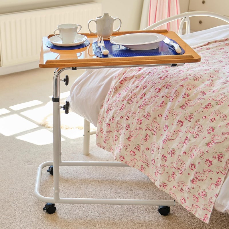 NRS Healthcare L17516 Alloy Steel Overbed Chair Table Adjustable Tilting and Wheeled - Image 2