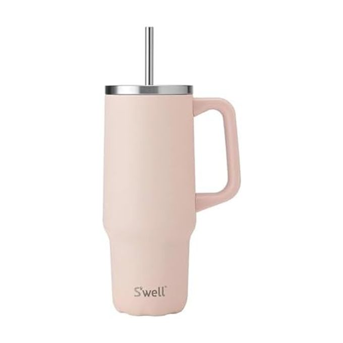 S'well Recycled Stainless Steel Tumbler XL with Straw and Handle, 30oz, Himalayan Salt, Triple Layered Vacuum Insulated Containers Keeps Drinks Cold for 36 hours and Hot for 9