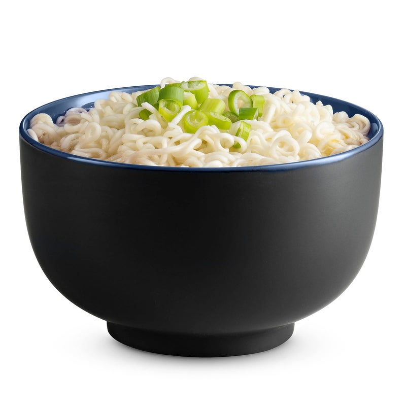 KooK Ceramic Japanese Noodle Bowl Set  Large Capacity  For Ramen  Udon  Soba  Pho and Soup  Microwave and Dishwasher Safe  34 oz  Set of 4 (Black/Navy) - Image 3