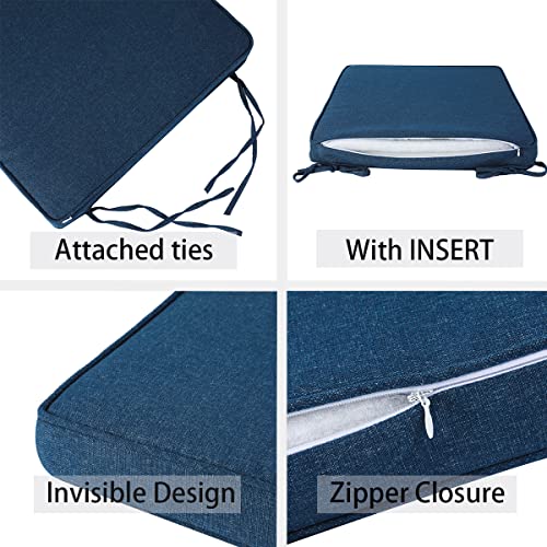 FUNHOME Outdoor Chair Cushions 18x18 Inch,Set of 2,Water Resistant Chair Pads with Ties,Square Seat Cushion 18"x18"x2.5",Patio Chair Cushion for Garden,Backyard Furniture(Denim Blue) - Image 3