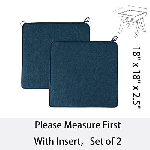 FUNHOME Outdoor Chair Cushions 18x18 Inch,Set of 2,Water Resistant Chair Pads with Ties,Square Seat Cushion 18"x18"x2.5",Patio Chair Cushion for Garden,Backyard Furniture(Denim Blue) - Image 4