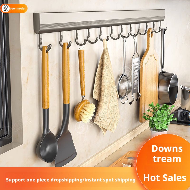 Kitchen Hook Rack, No Drill Wall Mount, Aluminum Alloy, Multifunctional Storage Hooks - Image 1