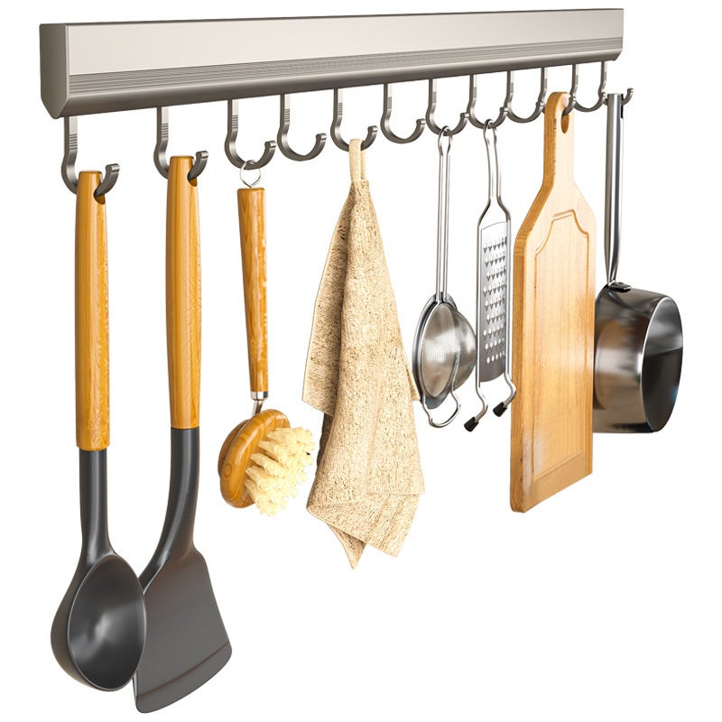 Kitchen Hook Rack, No Drill Wall Mount, Aluminum Alloy, Multifunctional Storage Hooks - Image 5