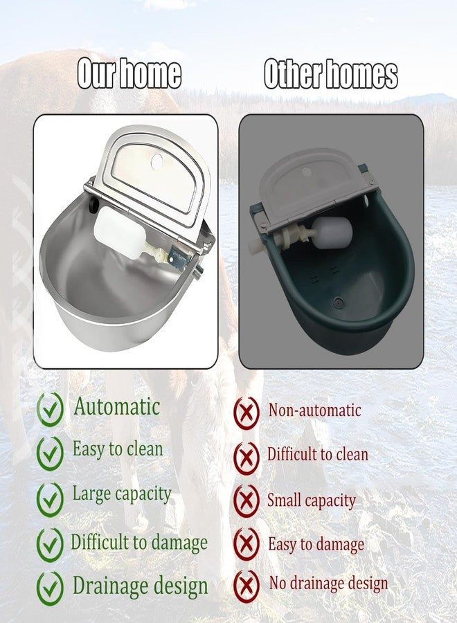 Qicfrk Automatic Animal Drinking Horse Water Bowl Stainless-Steel Livestock Waterer with Float Valve, Large Capacity Outdoor Trough for Dogs Horse Goat Pig Cow - Image 3