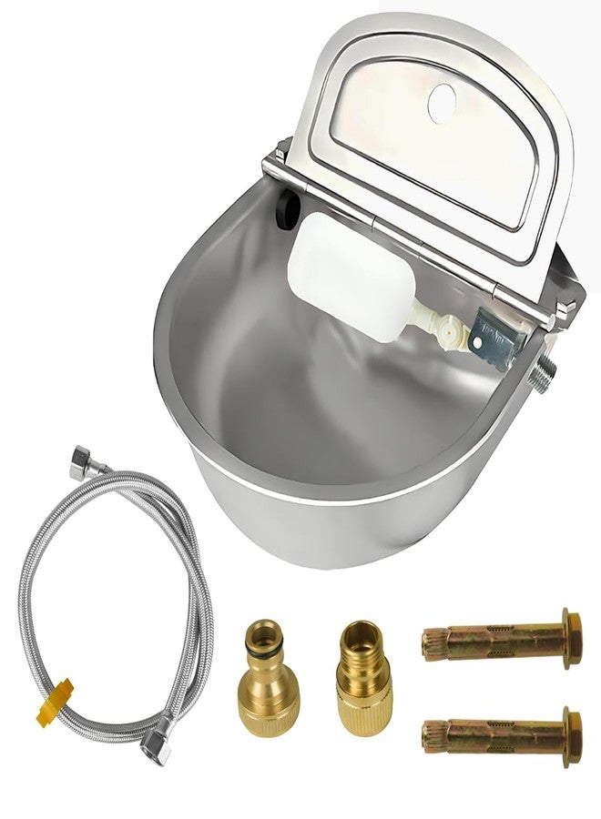 Qicfrk Automatic Animal Drinking Horse Water Bowl Stainless-Steel Livestock Waterer with Float Valve, Large Capacity Outdoor Trough for Dogs Horse Goat Pig Cow - Image 1