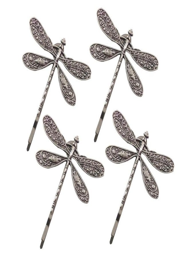 Qintreesify 4 Pcs Silver Dragonfly Hair Clip, Retro Wedding Antique Barrette, Bridal Headdress Head Wear Styling Hair Accessories for Girls Ladies, Hair Pins French Styling Pins, Hair Accessories - Image 1