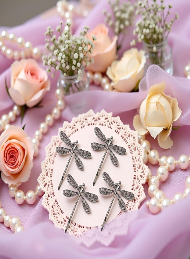 Qintreesify 4 Pcs Silver Dragonfly Hair Clip, Retro Wedding Antique Barrette, Bridal Headdress Head Wear Styling Hair Accessories for Girls Ladies, Hair Pins French Styling Pins, Hair Accessories - Image 2