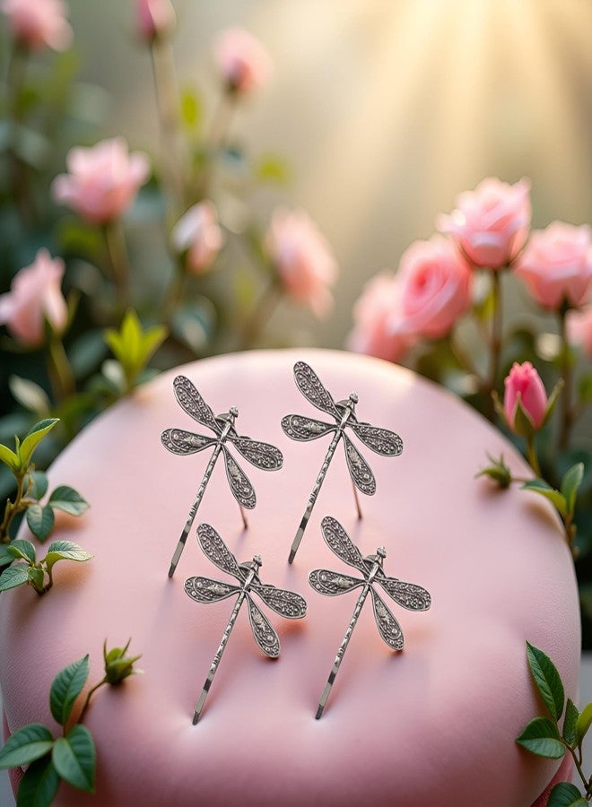 Qintreesify 4 Pcs Silver Dragonfly Hair Clip, Retro Wedding Antique Barrette, Bridal Headdress Head Wear Styling Hair Accessories for Girls Ladies, Hair Pins French Styling Pins, Hair Accessories - Image 5