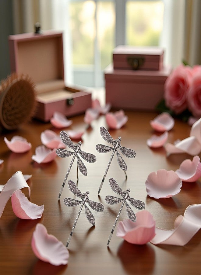 Qintreesify 4 Pcs Silver Dragonfly Hair Clip, Retro Wedding Antique Barrette, Bridal Headdress Head Wear Styling Hair Accessories for Girls Ladies, Hair Pins French Styling Pins, Hair Accessories - Image 4