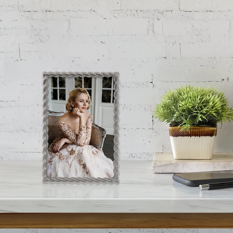 Lawrence Frames 4x6 Brushed Nickel Metal Picture Frame with Rope Design - Image 3