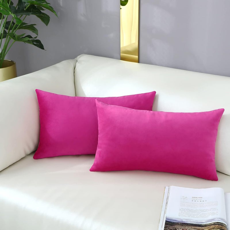 mixeoo Comfy Hot Pink Throw Pillow Covers Decorative Lumbar Rectangle Thick Velvet Super Soft Cushion Cases Home Decor for Sofa Couch Living Room, Set of 2, 12 x 20 Inch - Image 3
