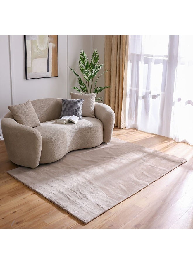 DANUBE HOME Plain Plush Solid Soft Fur Rug  | Washable Solids Style | Polyester Area Rug Floor Covering | Indoor Carpet For Living Room Dining Bedroom 160x230cm-Cream - Image 2