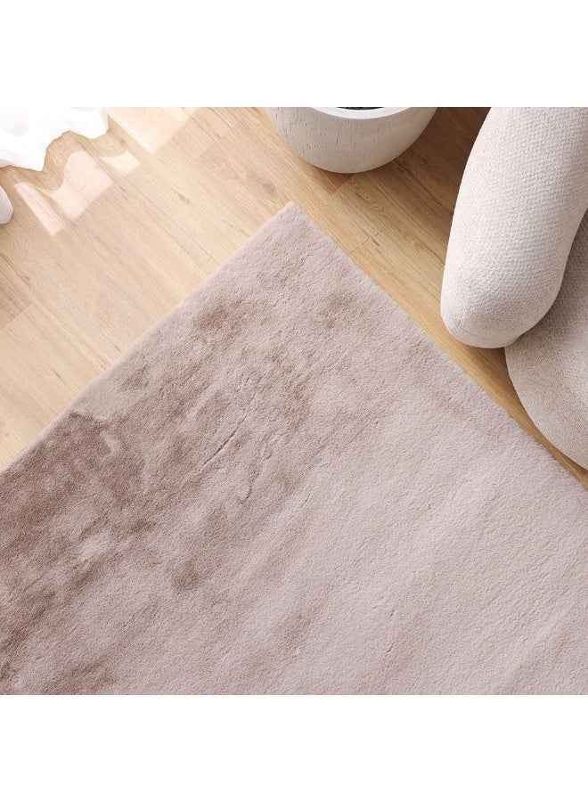 DANUBE HOME Plain Plush Solid Soft Fur Rug  | Washable Solids Style | Polyester Area Rug Floor Covering | Indoor Carpet For Living Room Dining Bedroom 160x230cm-Cream - Image 1