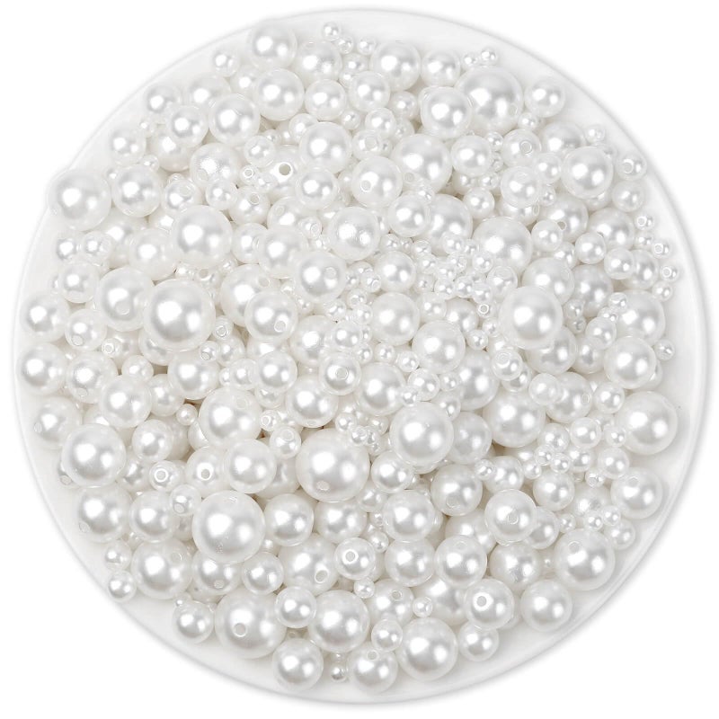 Anezus 2205Pcs White Pearls for Craft Assorted Sizes Fake Pearl Beads Sew on Pearls Bulk Loose Pearl Beads with Holes for Jewelry Making Bracelets Necklaces Hairs Decoration Vase Filler