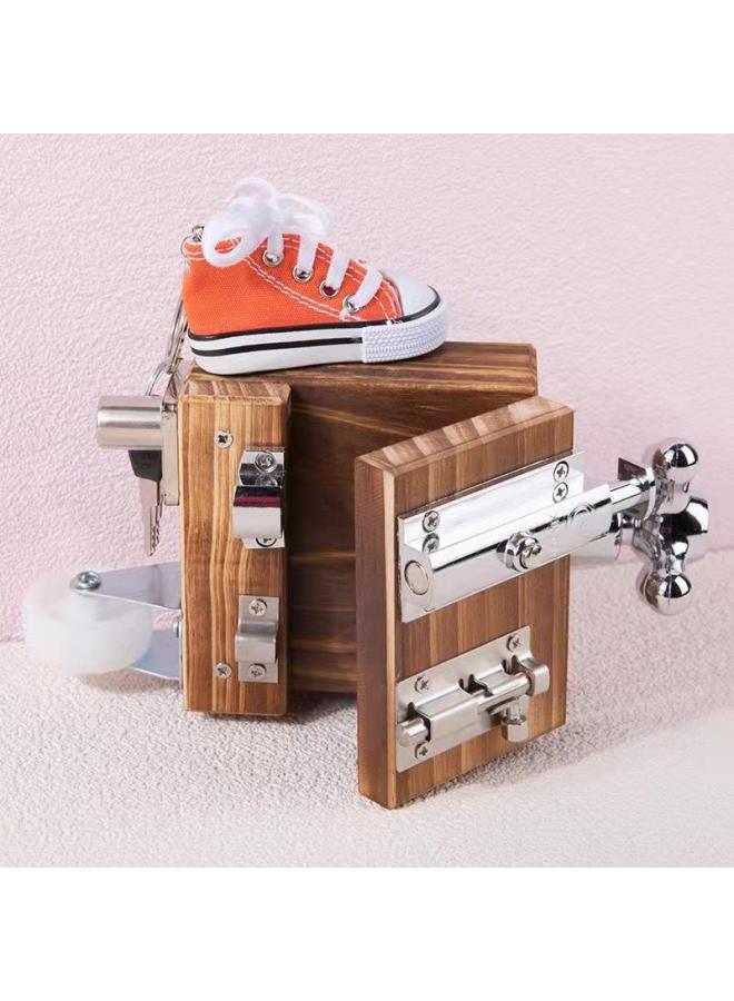 Montessori Children's Fun Life Busy Wooden Block Baby's Enlightenment Educational Early Education Teaching Tools Unlock Busy Board Toys-Color:Swf-Shoes Busy Wood Block 0.63  - Image 1