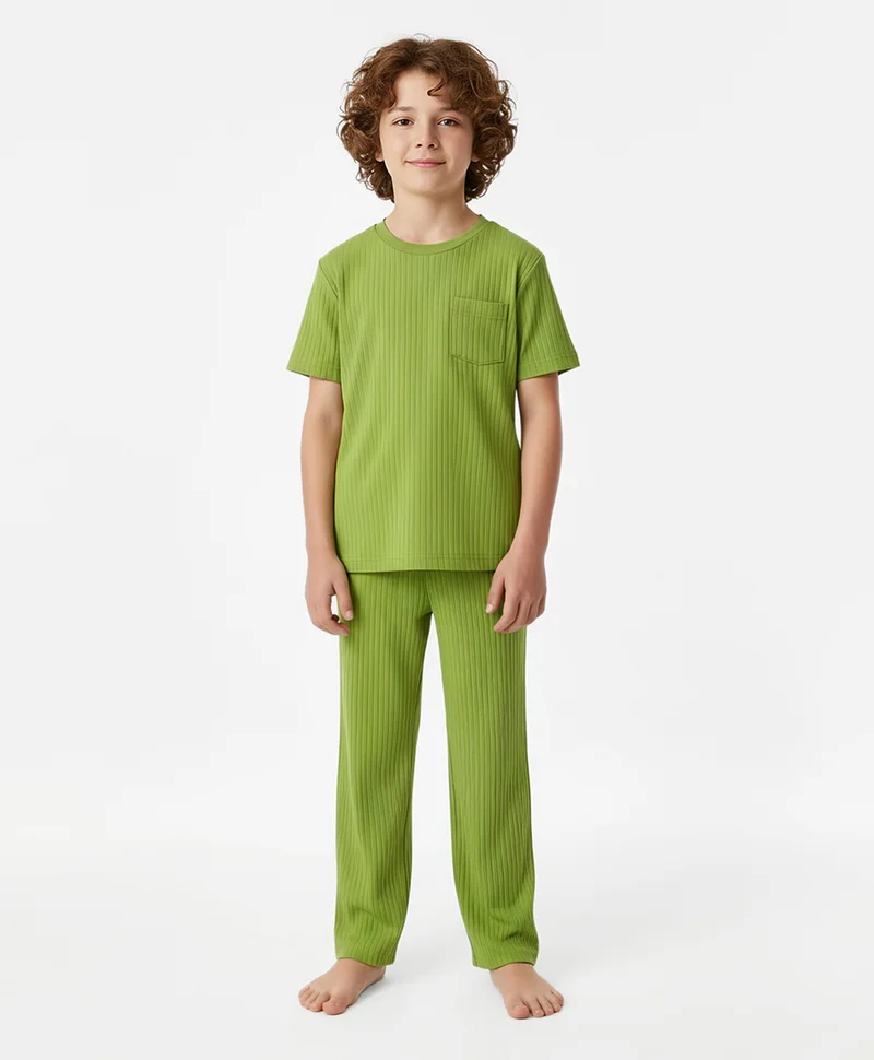 Pine Kids Pine Kids Short Sleeves Solid Co-ords Night Suit - Green