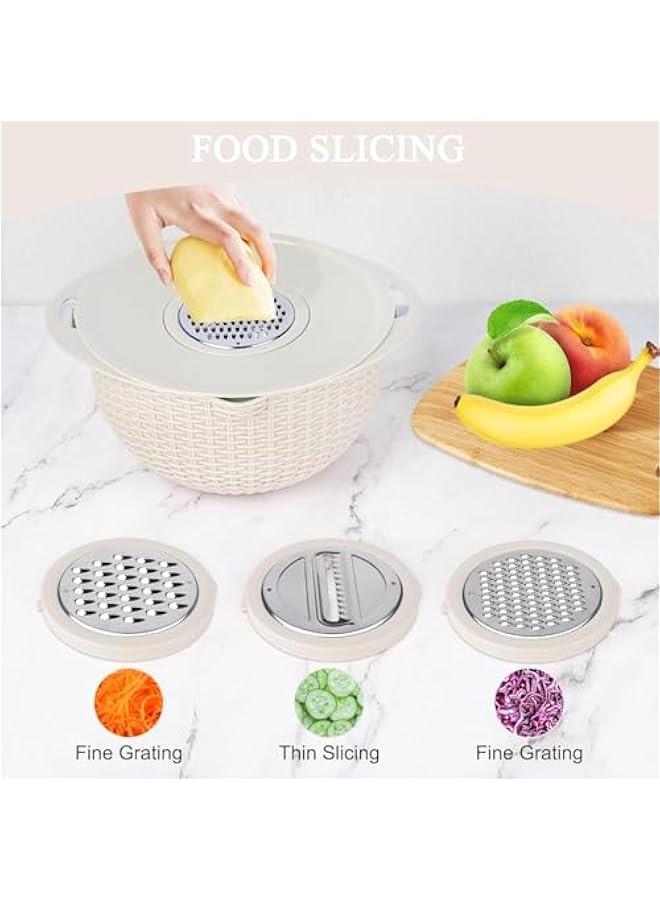 HOOKOR 4-1 Colander with Mixing Bowl Set - Strainers for Kitchen, Food Strainers and Colanders, Pasta Strainer, Rice Strainer, Fruit Cleaner, Veggie Wash, Salad Spinner (Beige) - Image 2